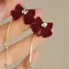 Lleno de Vibras Retro~ Aretes Rojos de Angora con Diseño Único, Estilo Hong Kong, No Requieren Perforación, Estilo Hepburn