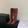 Botas largas de estilo francés con punta y tacón grueso, tipo western cowboy, para mujer, nuevas 2026, de caña alta para montar