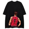 Camiseta de Manga Corta para Hombre de Animación Japonesa Transfronteriza Slam Dunk Master, Estilo Casual Urbano Suelto de Cuello Redondo, Verano, Manga Cinco Puntos