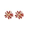 ¡Preciosos~! Pendientes de botón de Zirconia Glaseada de Lujo en Color Rojo Vino, Diseño de Fuegos Artificiales, Pendientes de Año Nuevo Modernos y Festivos