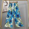Pantalones de pijama de algodón y seda para mujer, estilo fino de verano, talla grande, pantalones de pierna ancha de cintura alta, adecuados para usar en exteriores, pantalones de playa de seda de algodón artificial, pantalones para casa