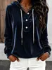 Sudadera con capucha para mujer, de manga larga, color liso, con botones y cordón, moda casual para otoño e invierno 2026, superventas