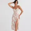 Moda de primavera 2024 estilo europeo y americano nuevo vestido de tirantes divididos con estampado floral pequeño Amazon comercio exterior al por mayor ropa para mujer