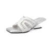 Elegantes sandalias de mujer estilo francés con diseño de tacón único, primavera/verano, piel de pescado, 5 cm, moda, puntera cuadrada, tacón medio, punta abierta, sin cordones