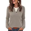 Camiseta de Manga Larga Suelta con Cuello Redondo, Bloques de Color y Botones, Estilo Nuevo Otoño/Invierno 2026, Comercio Transfronterizo Europeo y Americano de Amazon para Mujer