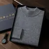 Suéter de cachemira para hombre, tejido grueso de 7 puntos, cuello medio alto, color liso, elegante y simple, estilo de negocios ligero, suéter de punto pullover
