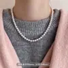 Colar de Pérolas Shijia Roxo Rosa Manta Luxo Acessível Feminino Versátil Leve Forte Corrente de Clavícula de Alto Padrão Colar de Empilhamento de Nicho