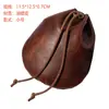 Bolsa de Monedas Vintage de Cuero Genuino con Cera de Aceite Crazy Horse, Bolsa de Almacenamiento con Cordón para Joyería, Bolsillo Multifuncional de Cierre de Cordón
