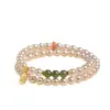 Pulseira de Pérolas para Mulheres, Redonda e Brilhante, Shijia Círculo Duplo Empilhado Original Nicho Jade Hetian Natural Pulseira de Contas de Transferência