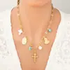 Collar Transfronterizo de Acero Inoxidable Sentido Avanzado Nicho Oro 18K Cruz Perla Cadena para Clavícula Estilo INS Joyería que Conserva el Color
