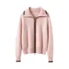 Cárdigan de cachemira con cuello de cremallera, nueva colección de invierno 2026, prenda base de color bloque para mujer, versátil y de corte holgado, prenda de abrigo gruesa