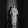 Gabardina de estilo relajado de alta gama 2026 nueva de lyocell lino transpirable de doble botonadura silueta larga gabardina chaqueta