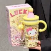 Nueva taza de agua de gato KT de dibujos animados, taza de acero inoxidable de alta estética con asa y pajita, taza térmica portátil para estudiantes mujeres