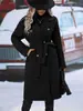 Casaco de Lã de Comprimento Médio com Cinto e Abotoamento Duplo, Novo para Outono e Inverno, Cruzamento Europeu e Americano, Roupa de Exterior Elegante Feminina