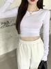 T-shirt de manga comprida das mulheres Outono Novo estilo coreano puro desejo curto umbigo top menina quente slim fit sexy undershirt