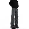 Calça jeans plissada de trabalho para homens, calça americana de corte reto, solta e larga, calça casual versátil e moderna de paraquedista
