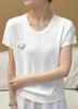 Camiseta de punto sexy de manga corta de alta gama para mujer, prenda de punto fino de verano, top holgado moderno y versátil.