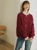 Nuevo Cárdigan de Punto de Lana Pura 2025 Cuello Redondo Cable Grueso Color Sólido Holgado Suave Cera Manga Larga Botones Chaqueta para Mujer