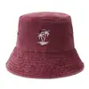 Sombrero de Pescador, Estilo Europeo y Americano, Lavado Vintage, Bordado Retro de Palmeras, Deportes al Aire Libre, Pesca, Sombrero para Senderismo, Sombrero de Cubeta Protector Solar para Parejas