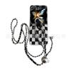Funda para Teléfono Móvil para Samsung Galaxy Z Flip5 Transparente Negro y Blanco Bufanda de Seda Pulsera Banda de Muñeca Crossbody Funda Protectora