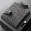 Suéter Jacquard de Industria Pesada Nuevo Otoño e Invierno para Hombre Cuello Alto Engrosado Color Sólido Suéter Casual Versátil Camisa Base
