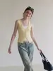 Chaleco de punto sin mangas con bloques de color de estilo suave, imitación de dos piezas para mujer, estilo de verano, hermoso top ajustado 891