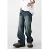 Mtlclothes Ropa para Hombre Lavada Desgastada Pierna Recta Descolorida Casual Pantalones de Mezclilla, Holgada Pierna Ancha Largo Hasta el Suelo Moderno.
