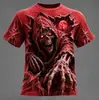 Camiseta de manga corta moderna estilo americano, camiseta de verano casual de alta gama con estampado de calaveras, cuello redondo, para hombre