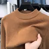 Suéter de punto jacquard casual de peso alto para hombre, estilo para mediana edad, con cuello semi-alto, nueva colección otoño/invierno, capa base de punto engrosada