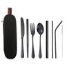 Viaje portátil al aire libre transfronterizo cuchillo y tenedor de acero inoxidable cuchara cepillo pajita para té de leche con perlas palillos juego de 8 piezas