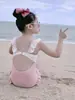 Maiô Infantil para Meninas, Maiô de Peça Única para Meninas Jovens de 4 a 6 Anos, 63079 Peça Única de Seda Leiteira Costas Abertas de Alta Elasticidade