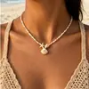 Cadena para Clavícula de Verano Estilo Bohemio Europeo y Americano con Cuentas de Concha Estrella de Mar Personalizable Versátil Collar para Vacaciones en la Playa