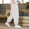 Comercio Exterior Transfronterizo Moda Japonesa y Coreana Pantalones Cortos Sueltos Rayados de Algodón y Lino para Hombre, Transpirables, Anti-arrugas, Pantalones Jogger Harem Retro