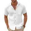 2025 Nuevo Amazon Transfronterizo Amazon Wish Camisa Henley de Lino Retro para Hombre Camisa Casual Holgada