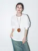Camiseta de algodón blanca de manga larga para mujer ~puños y dobladillo con abertura~ combinada con una camiseta básica de color liso, top holgado para mujer