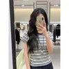 Camiseta de algodón puro de manga corta a rayas, estilo coreano, suave, para mujer, con un diseño elegante, adecuada para chicas petite y a la moda