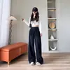 Jeans de Cintura Alta com Barra Larga para Mulheres no Outono e Inverno Novo Design Tamanho Plus Size para Gordas mm Efeito Emagrecedor Solto Preto e Cinza Calça Reta