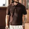 Nova Camisa Polo Masculina Italiana Estilo Old Money Manga Curta com Lapela, Camisa de Tricô Americana Tendência Outono Masculina Simples Retrô