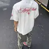 Camiseta Masculina Algodão Puro Peso Pesado Estilo Retro Americano Bordada com Polaris Manga Curta, Verão Soltinha Tendência Marca Par Couples Manga Meia