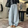 Calça de Moletom Wide Leg Estilo Coreano Outono Inverno Feminina Caimento Fluido Emagrecedora Cintura Alta Cordão Calça Casual Solta Sensação Preguiçosa Calça Esportiva