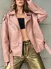 Chaqueta de Cuero PU para Mujer Transfronteriza Otoño e Invierno Traje de Moto Vintage Estilo BF Chaqueta de Cuero para Mujer
