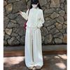 Shanli Dadi [Loja] Suéter de Relaxamento com Design de Outono Preguiçoso Novo Conjunto Casual Cintura Alta Largo Fino Largo