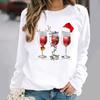 Estación independiente transfronteriza otoño e invierno mujer copa de vino gato con sombrero de Navidad estampado 3D personalidad manga larga calle cuello redondo suéter