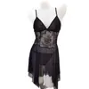 Camisón de encaje para mujer, con paneles de malla transparente, un diseño sexy de espalda abierta y un estilo seductor y atractivo, perfecto como lencería o ropa de estar por casa.. 8012