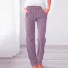 Pantalones Largos Casuales Holgados de Pierna Ancha con Cordón de Color Sólido de Algodón y Lino para Mujer Estación Independiente Pantalones de Pierna Ancha de Comercio Exterior