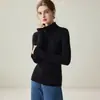 Suéter de cachemira para mujer 100% cachemira de cabra, pieza única sin costuras, suéter de cuello alto ajustado para mujer, color liso de otoño e invierno, camisa base de punto