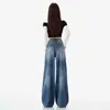 Jeans de Mezclilla Lavada Azules de Pierna Ancha Plisados para Mujer 2026 Primavera Nuevos Holgados con Caída Versátiles Rectos Largos hasta el Suelo
