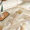 Juego de Cuatro Piezas de Algodón Puro Cepillado Estilo Lujo de Gama Alta, Funda de Edredón Bordada de Alta Calidad, Sábana Bajera, Juego de Ropa de Cama 1.8m