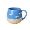 Taza Personalizada Estilo Océano: Taza de Agua Cerámica Grabada con Estrellas de Mar Azules y Peces Pequeños, Taza Esférica Personalizada de Boca Estrecha