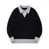 Rumen Outerwear Estilo Old Money Comute Urbano Suéter Gola Polo Color Block Falso Malha Casual Solta para o Inverno